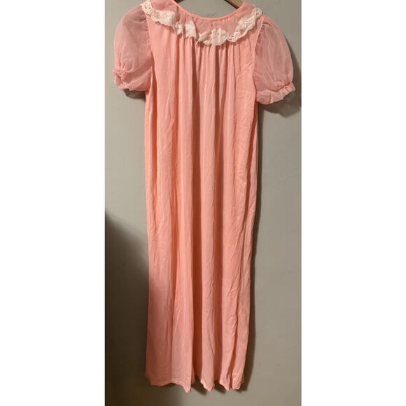 Vintage Pink Lady pink peignoir robe Lace dressing gown robe M - Picture 8 of 8